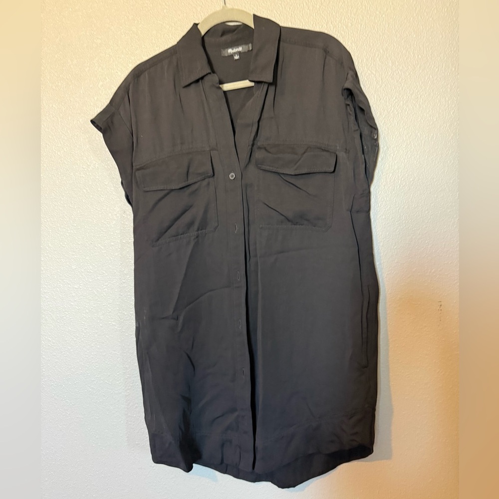 Madewell Black Short-Sleeve Shirt Dress/Mini Dress